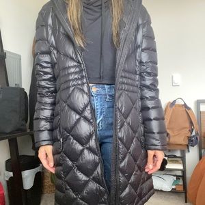 Long Black Calvin Klein Puffer Jacket - Size M - Pockets Inside and Outside